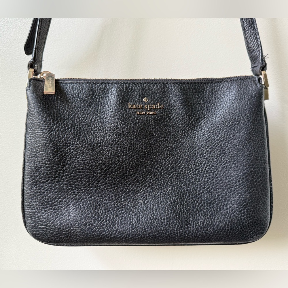 KATE SPADE NEW YORK Black Pebble Leather Crossbody Bag Purse Classic‎ Luxury